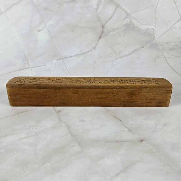 Hand Carved Wooden Incense Box with Sliding Lid Trinkets Storage Decoration - Picture 8 of 9